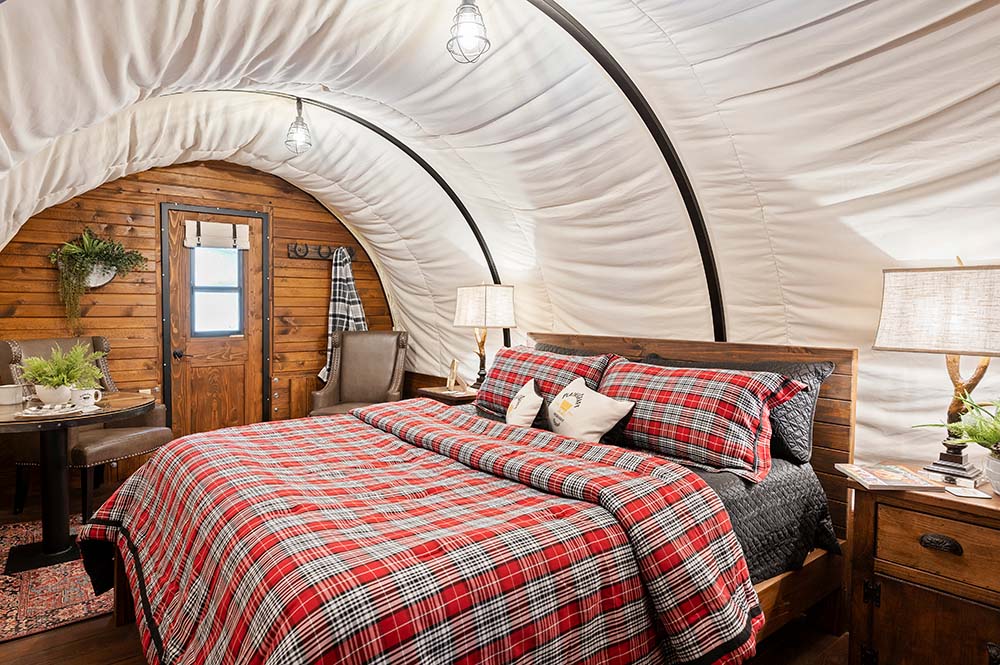 Covered Wagon Interior with queen bed