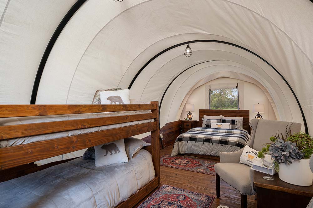 Covered Wagon Interior with bunk bed